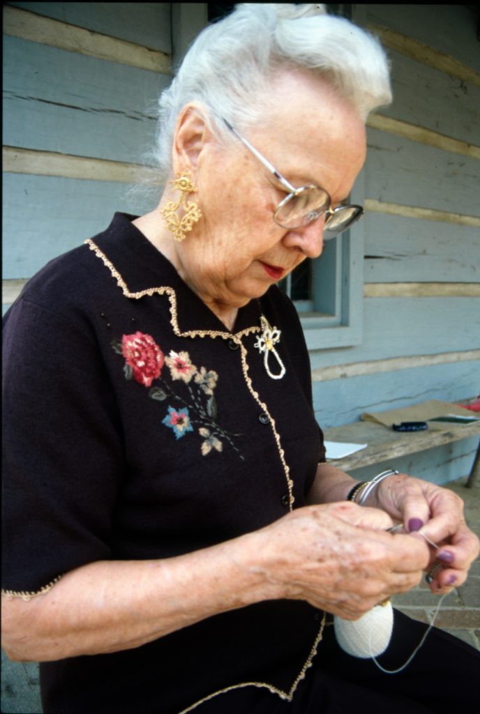 Edna White demonstrating tatting at the Mississippi Crafts Center in Ridgeland, March 2002.