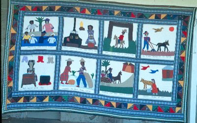 "Memories." Mrs. Rankin has done several "memory" quilts of this type that show scenes from her childhood (photo by Patricia Crosby).