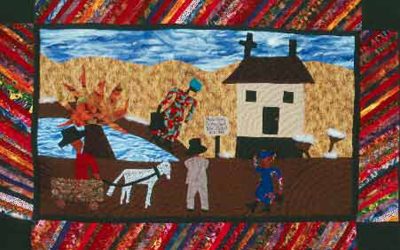 "Mundal Grove Church." This quilt depicts when the church was first organized in Port Gibson, between 1868 and 1887. The quilt was made as part of the Port Gibson Bicentennial Art Project in 2003 (photo by David Crosby).