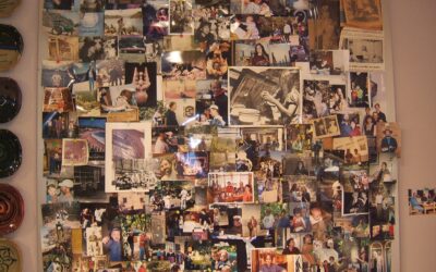 Family and memories on a wall in her studio.