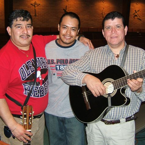 Mario Garcia, Leopoldo Villegas, and Lalo Herrera (l-r) perform as part of the weekly Spanish Mass at Our Lady of Fatima in Biloxi (photo by Chris Goertzen for the Mississippi Arts Commission).
