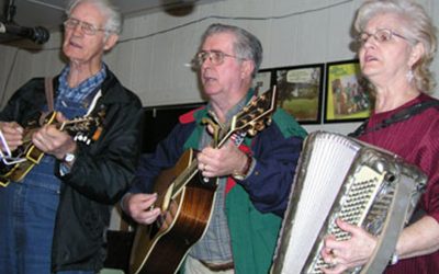 (left to right): Bryan Sparks, Jake Adams, and Peggy Sparks Adams, of the Sparks Family Singers performing at the family's weekly practice session, January 2007.