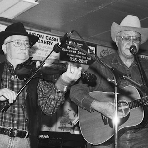 Alton Milner (left) and Dude Goodwin of the Lonesome Pine Band performing at the Barnyard Opry.
